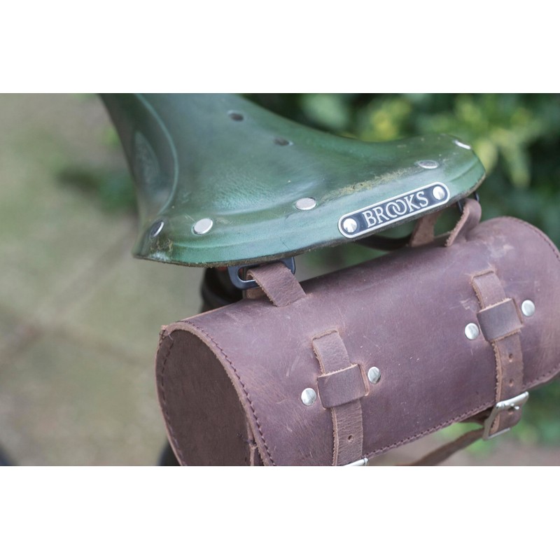 London Craftwork Vintage Brown Leather Roll Bag + Bike Repair