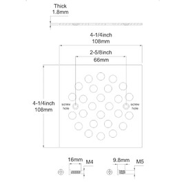 Genpe Square 4-1/4 Inch Screw-in Shower Drainer Cover Replacement Stainless Steel Floor Drain Grate with Screws Brushed Nickel