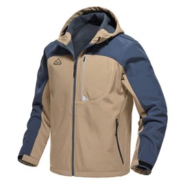 Gopune Men's Lightweight Soft Shell Jacket Fleece Lined Waterproof Hooded Hiking Winter Jacket (Khaki,2XL)