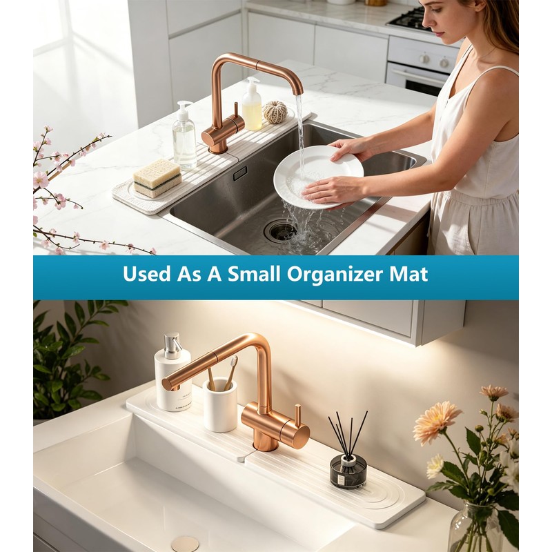 Diatomite Stone Faucet Mat for Kitchen Sink,15.8 x 3.9 Inch