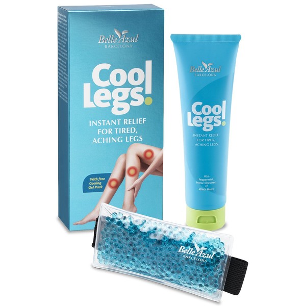 Belle Azul Cool Legs! Instant Pain Relief for Tired, Heavy, Cramped, Aching Legs and Feet with Horse Chestnut, Peppermint and Arnica Extracts- Cold Pack Included. 100ml / 0.34 fl oz