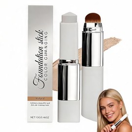 Barra de base de maquillaje que cambia de color, base de maquillaje en barra 2 en 1, con pincel para difuminar, maquillaje hidratante de larga duració