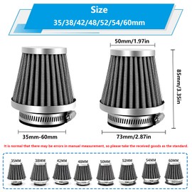 smseace 2 filtros de aire para motocicleta de 50 mm con 2 filtros de combustible de repuesto para ciclomotor Gy6, scooter, ATV, motocross, motocicleta, 50 cc, 110 cc, 125 cc, 150 cc, 200 cc, ATV, Dirt Bikes Go Karts Quad 4 ruedas D-006-50 mm
