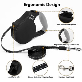 AIITLE Retractable Dog Leash 5m for Small Breeds, Reflective Safety Tape, Quick-Lock Brake System, Non-Slip Handle - Lightweight & Portable for Travel, Training, Night Walks, Black