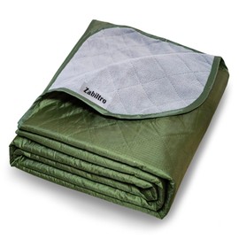 Zabiltro Large Outdoor Waterproof Blanket-Quilted Extra Thick Fleece Windproof Warm Includes Stuff Sack Shoulder Strap Machine Washable,55"x78"- Army Green