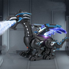 Electric Mechanical Dinosaur Toy with Sound Light Walking Toy Gifts for Boys Kids Spray Type Black