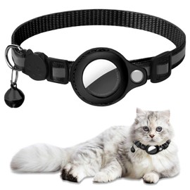 YINGDIHUT Airtag Collar para Gato, con Timbre y Hebilla de Liberación Automática de Seguridad, Reflectante y Rango Ajustable de 22-32cm, Collar Duradero de PU y Nylon para Gatos (Negro)