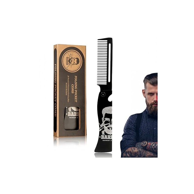 Metal Hair & Beard & Mustache Comb, Multifunctional Folding EDC