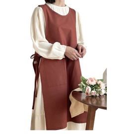 Vanoker Unisex Basic Sturdy Cobbler Apron with Side Ties Vest Work Smock Kitchen Chef Clothes Slit Dres (Red, 37.8L)