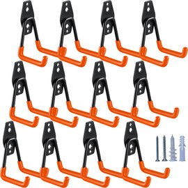 HUPBIPY 12 Pack Garage Hooks Heavy Duty,Utility Steel Garage Storage Hooks,Wall Mount Garage Hanger&Organizer for Organizing Garden Lawn Tools,Ladders,Bulk Items,Bikes,Ropes and More Equipment