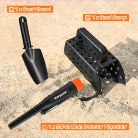 Dmyond Metal Detector Pinpointer & Accessories Kit, Waterproof Handheld Pin Pointer Wand, 3 Modes Detecting Search Pinpointing Finder Probe, Sand Sifter Scoop and Shovel, Beach Digging-Black