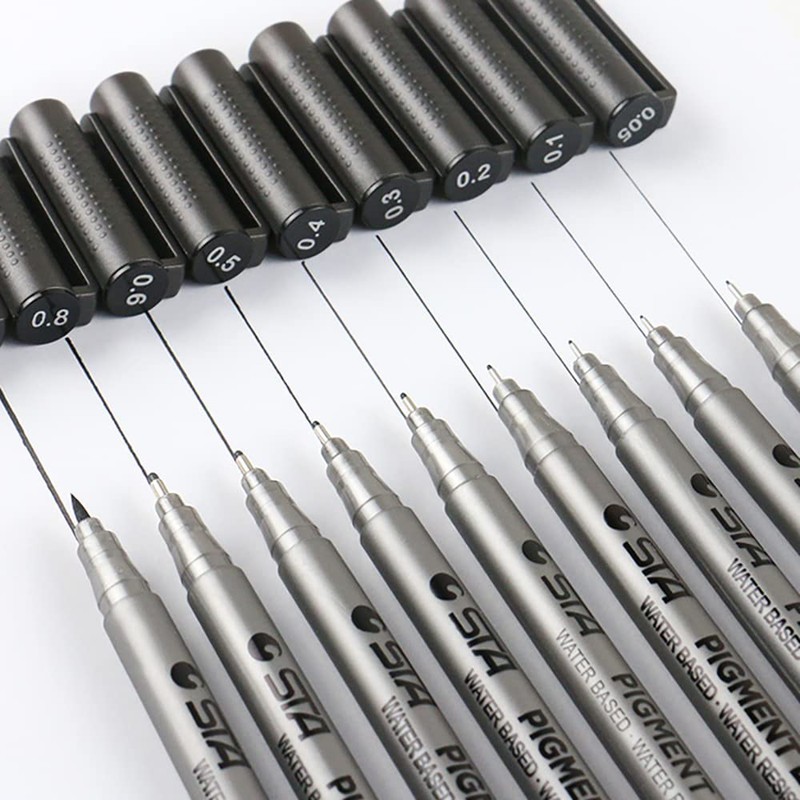 Cdycam Fineliner Pens, Set of 9 Black Fineliner Ink Pen