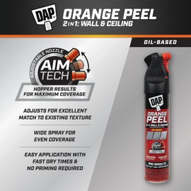 DAP Spray Texture Orange Peel Oil Based 2n1 Wall & Ceiling Texture Spray with Aim Tech Nozzle, White, 25 Oz (7079850006)