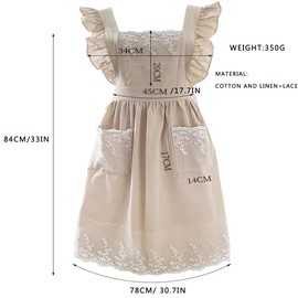 CHAILIQIANGG Aprons for Women with 2 Pockets Adjustable Cross Back Cotton Linen Lace Dress Apron Work Cute for Gardening, Cooking, Painting, Cleaning, Manicure, pink, One size fits all