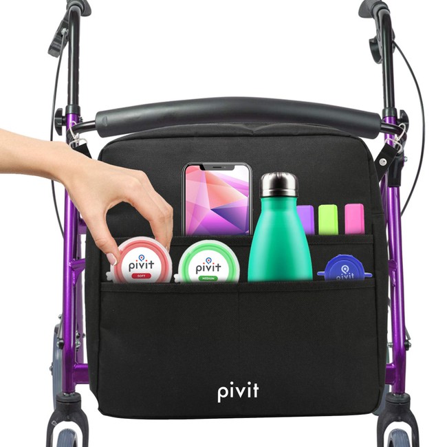 Pivit Rollator Bag | Universal Travel Tote for Carrying Accessories on Wheelchair, Rolling Walkers & Transport Chairs | Lightweight Laptop Basket for Handicap,| Disabled Medical Mobility Aid, Black