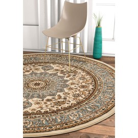 Well Woven Timeless Collection Aviva Ivory 5' Foot Round Luxurious Oriental Traditional Area Rug Perfect for Living Room Bedroom or Dining Room Easy-to-Clean Durable Design