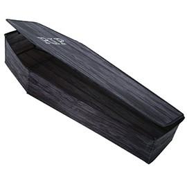 60" Wood-Print Coffin Prop with Lid - Black