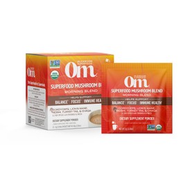 OM MUSHROOM SUPERFOOD Morning Energy Blend – Coffee-Free Mushroom Drink Mix with Cordyceps, Lion’s Mane, Rhodiola & Vitamin D2 – Natural Energy, Focus & Endurance Support – Single Serve (10 Count)