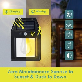 ZingZap Solar Wall Lights Outdoor, Dusk to Dawn Outdoor Lighting 2024 Update Tri-Mode Motion Sensor with Dual-Brightness Setting, All Weather-Proof, Garden, Trail, Garage and Backyard