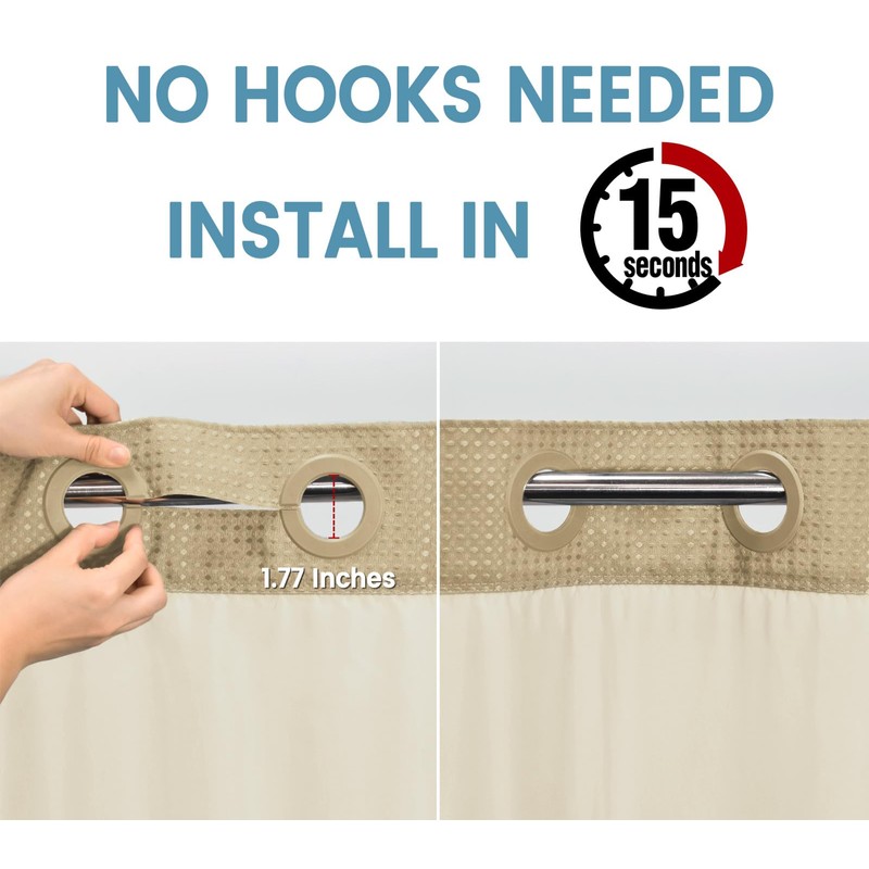 EUTXL Beige Stall No Hook Shower Curtain with Snap in