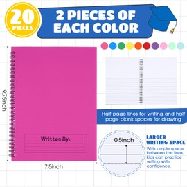 Henoyso 20 Pcs Primary Composition Notebook K-2 Bulk Spiral Primary Journal Drawing Handwriting Practice for Kids 4-6 Kindergarten 1st 2nd Grade Student Back to School Supplies (Stylish Color)