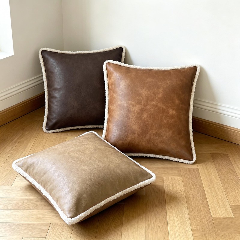CaliTime Throw Pillow Covers Pack of 2 Faux Shearling Stitching