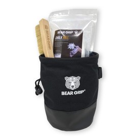 BEAR GRIP Premium Chalk Bag Bundle Pack for Rock Climbing with Waist Belt Chalk Ball and Brush. (Black)