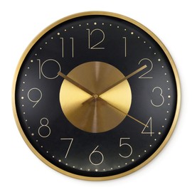 K&L Wall Art Golden Aluminium Wall Clock 30 cm Diameter No Ticking Noises Durable Clock Metallic Loft Style for Living Room Bedroom Office Silent Feng Shui Decorative Wall Clocks (Gold Black)