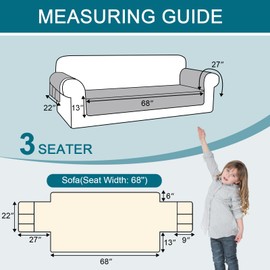 BellaHills 100% Waterproof Sofa Cover 3 Seater Sofa Slipcovers Couch Cover for Living Room Washable Sofa Seat Covers with Side Pocket Pet Couch Cover Sofa Protector (3 Seater, Grey)