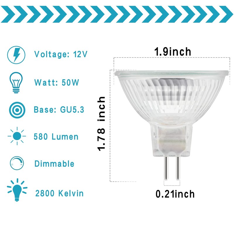 EKSAVE MR16 Halogen Bulbs 12V 50W GU5.3 Bi-Pin Base Spotlight