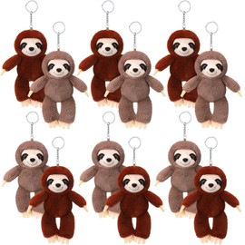 12 Pcs Mini Stuffed Animal Keychain Bulk 4 Inch Small Animal Plush Ornament Soft Adorable Jungle Toys for Graduation Birthday Forest Party Favors Goodie Bags Fillers Backpack Decor(Lovely Sloth)