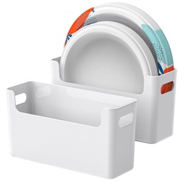 TOWARDFUN 2Pcs Paper Plate Dispenser for 6-9.5 Inch Disposable Plates, Space-Saving Plastic, Foam and Paper Plate Storage Organizer for Cabinet, Countertop, RV or Outdoor (White)