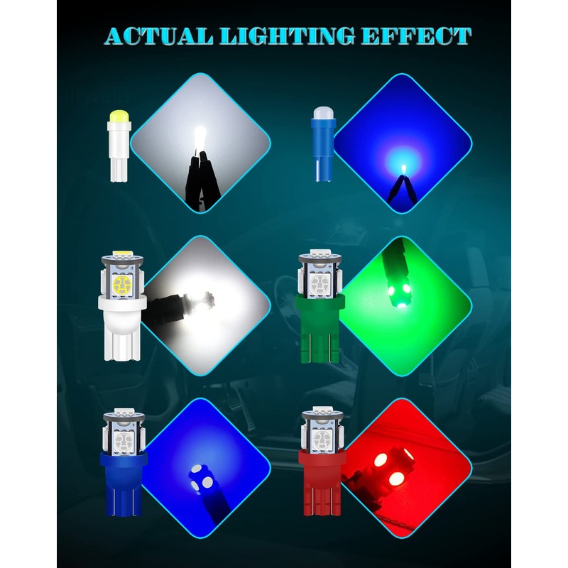 Alopee 52PCS LED Dash Lights and Socket Kits 194 168