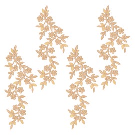 letsinstyle 4 Pieces Leaves Vines Embroided Applique, 10 x 4inch Lace Flower Iron on Patches, Sewing Craft Decoration for Wedding Prom Dress DIY Clothing Jean (Khaki)