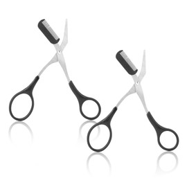 Pack of 2 Eyebrow Scissors with Comb Eyebrow Brush Scissors Eyebrow Beauty Stainless Steel Eyebrow Scissors with Comb Eyebrow Trimmer, Precision Trimmer Trimmer for Women and Men (Black)