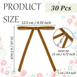 30 Pcs Christmas Velvet Bows Twist Tie Bows for Christmas Tree Rustic Crafts Gift Bows Vintage Velvet Ribbon Bows for Xmas Home Outdoor Indoor (Kakki)