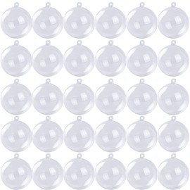 30 Pcs Christmas Baubles Clear Plastic Transparent Baubles Fillable Xmas Ball Tree Decoration