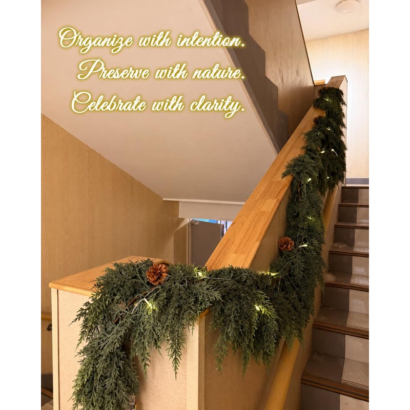2Pcs 9FT Christmas Cedar Garland, Thick Faux Pine for Mantle