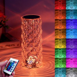 Gutsyluv Crystal Diamond Table Lamp,16 Color Changing RGB Touch Control Bedside Lamp,USB Romantic Rose Acrylic 3D Night Light with Remote for Mother's Day Valentines Wedding Decoration