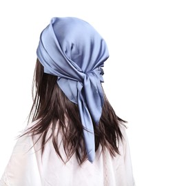 MEANBEAUTY 27.5" Square Silk Like Head Scarf for Women Satin Bandana Head Scarves Neck Scarfs for Hair Wrapping at Night(Blue only)