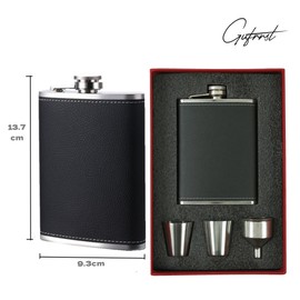 FLASK Hip Jug Gift Set. 8 oz Jug for Men and Women. 2 Cups and a Funnel Set. (fig. reactionary)