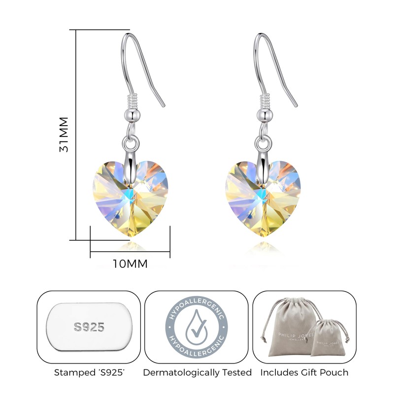 Philip Jones Sterling Silver Aurora Borealis Heart Earrings Created with