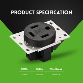 PLUGTUL NEMA 14-60R Flush Mounting Receptacle, 60Amp Receptacle Outlet, Straight Blade, Industrial Grade, 60 Amp, 125/250 Volt, ETL Listed