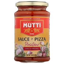 Mutti Positano Sauce for Pizza with Garlic & Oregano, 14 oz. | Italy’s #1 Brand of Tomatoes | Pack of 6 | Tomato Sauce for Pizza | Vegan Friendly & Gluten Free | No Additives or Preservatives