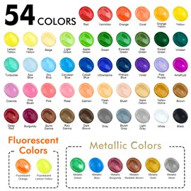 54 Colors Acrylic Paint, Shuttle Art Acrylic Paint set with 12 Paint Brushes, 2oz/60ml Bottles, Rich Pigmented, Water Proof, Premium Paints for Artists, Beginners and Kids on Canvas Rocks Wood Ceramic