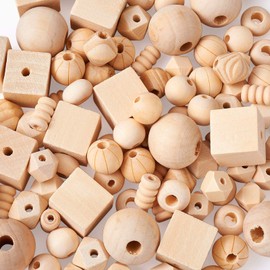 PandaHall 150 Pieces Unfinished Natural Wood Beads Mixed Shapes Large Hole Wooden Spacer Loose Beads for Bracelet Necklace Jewelry Making