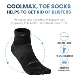aomagic Men & Women's Five Toe Socks for running hiking,Athletic 5 Toe Socks Lightweight Breathable-Value 3 Packs-Black, Small Quarter Crew