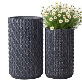 NewSangXia 17.3 & 20.8 inch high Concrete Flower pots Set of 2, The planters for Outdoor Plants with Drainage Hole, Modern Family Outdoor Decor Plant pots, Indoor Plant pots for Home Decor.