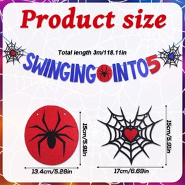 Spider 5th Birthday Banner, 9.84ft Swinging into Number 5 Banner Pre-Strung Spider Theme Letters Hanging Numeral Five Signs Birthday Party Decorations for Kids Party Supplies