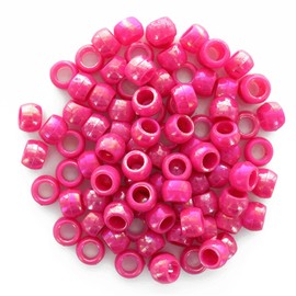 Essentials by Leisure Arts Pony Bead 6mm x 9mm Aurora Borealis Pink Opaque Plastic Pony Beads Bulk 750 Pieces for Arts, Crafts, Bracelet, Necklace, Jewelry Making, Earring, Hair Braiding